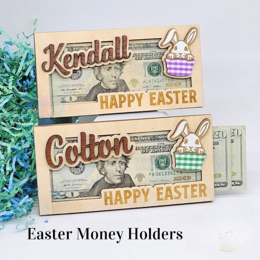 Personalized Easter Bunny Money Holder, Wooden Easter Gifts Idea For Kids MH04