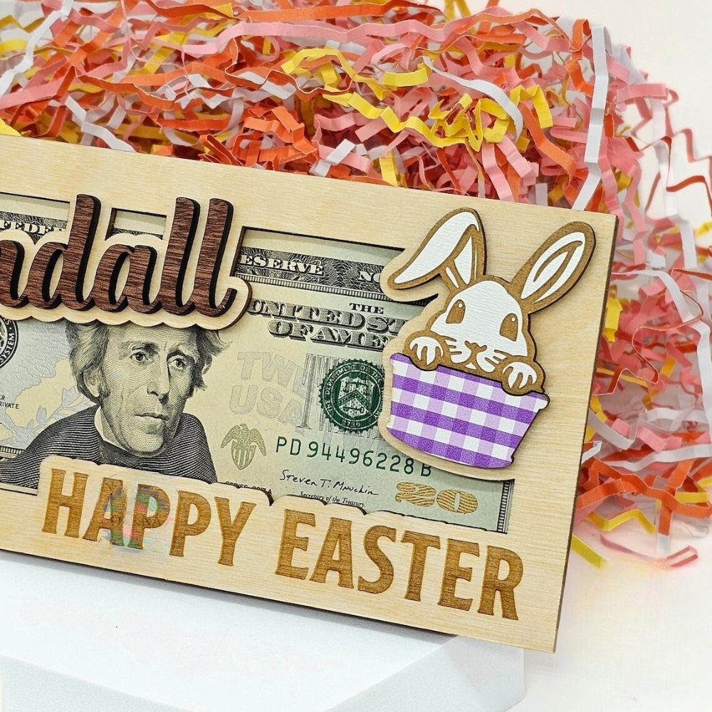 Personalized Easter Bunny Money Holder, Wooden Easter Gifts Idea For Kids MH04