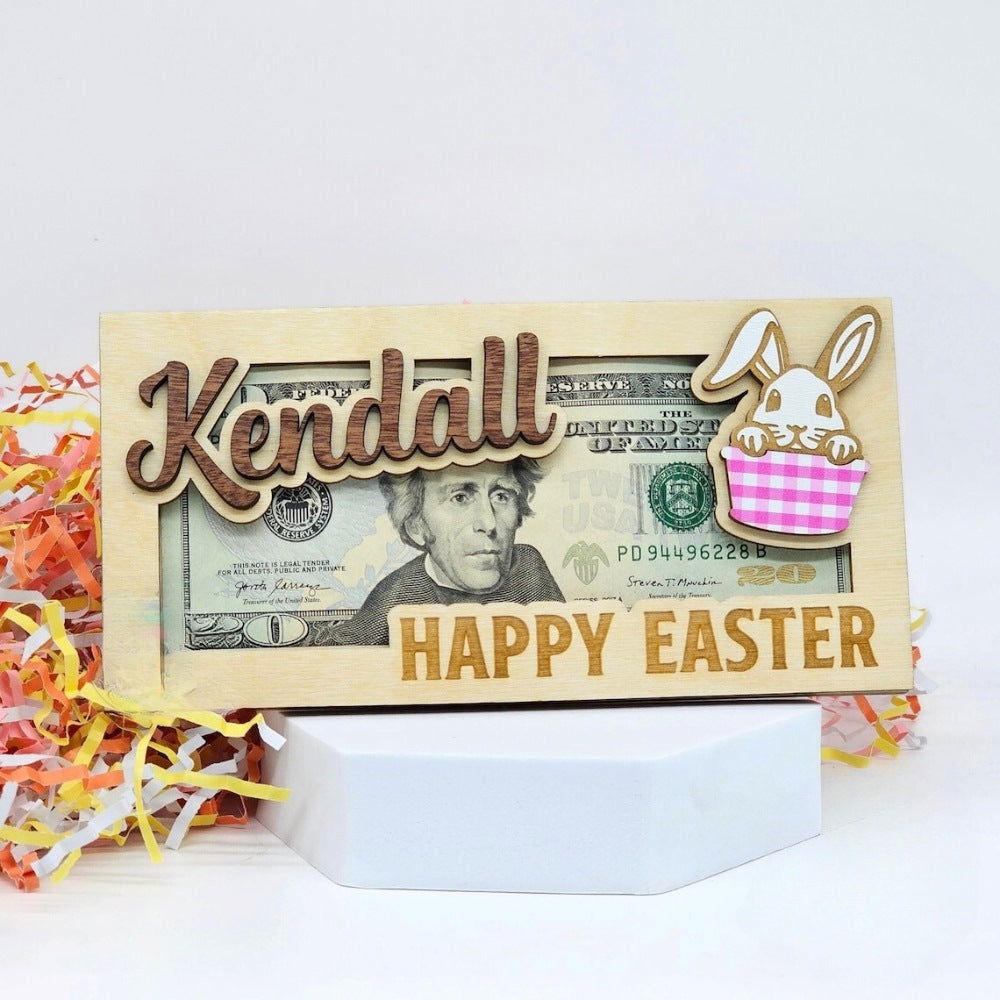 Personalized Easter Bunny Money Holder, Wooden Easter Gifts Idea For Kids MH04
