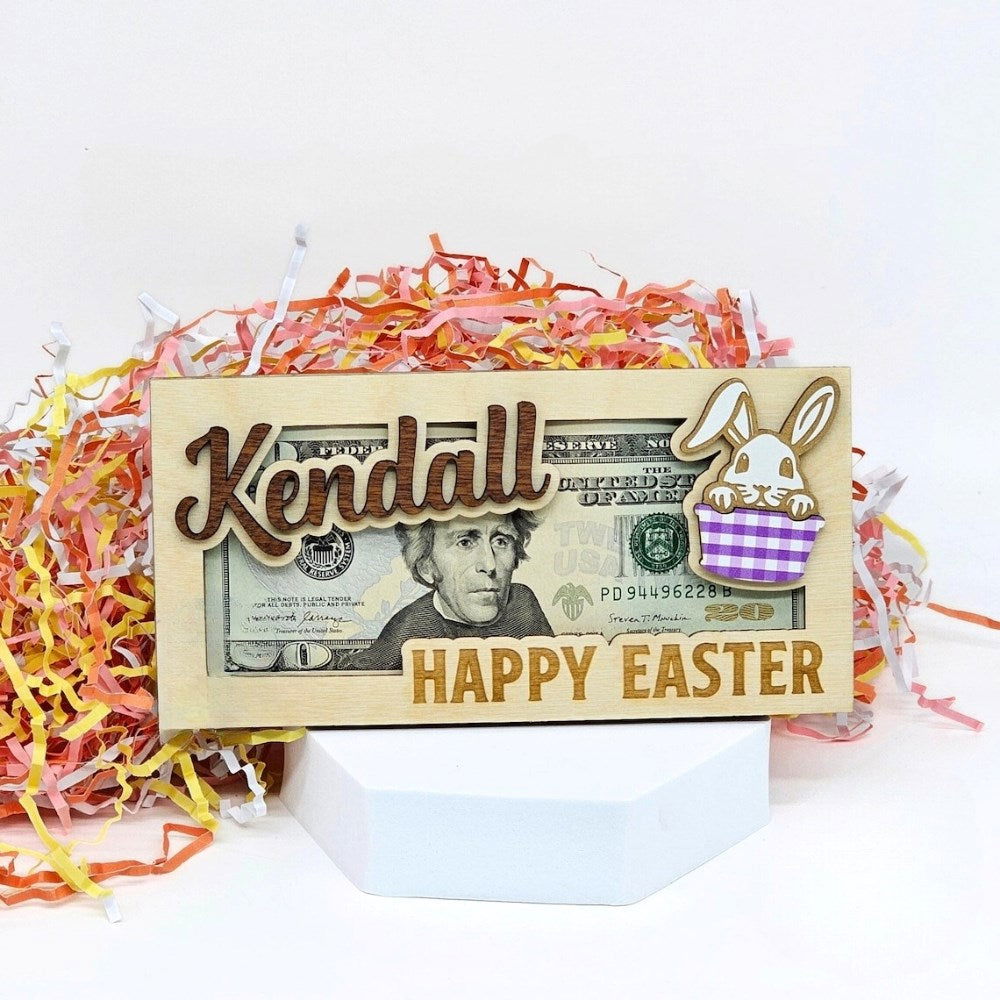 Personalized Easter Bunny Money Holder, Wooden Easter Gifts Idea For Kids MH04