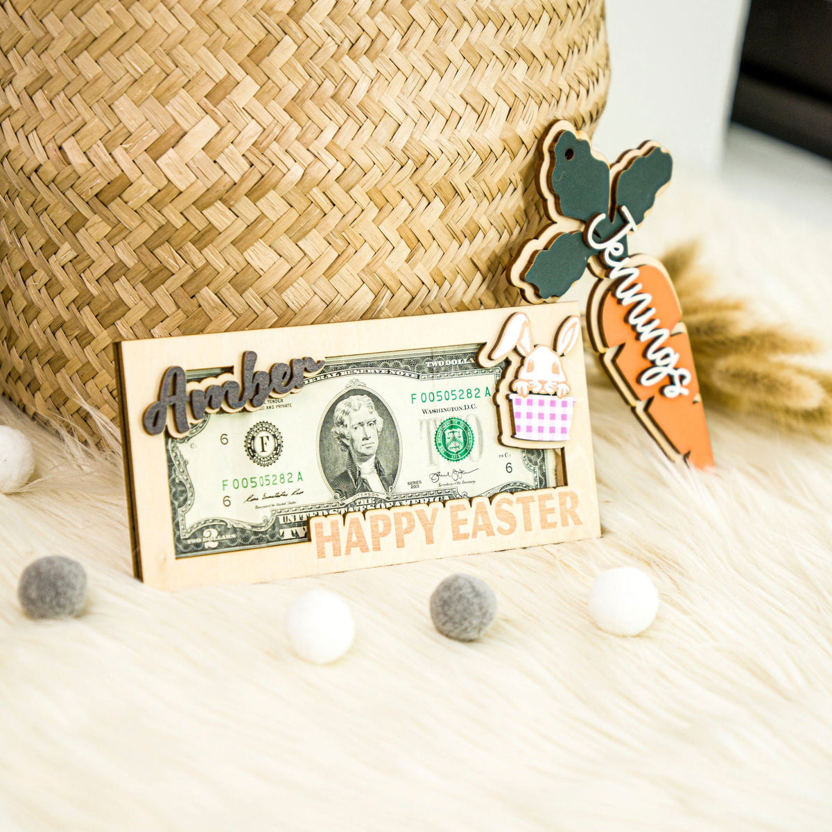 Personalized Easter Bunny Money Holder, Wooden Easter Gifts Idea For Kids MH04