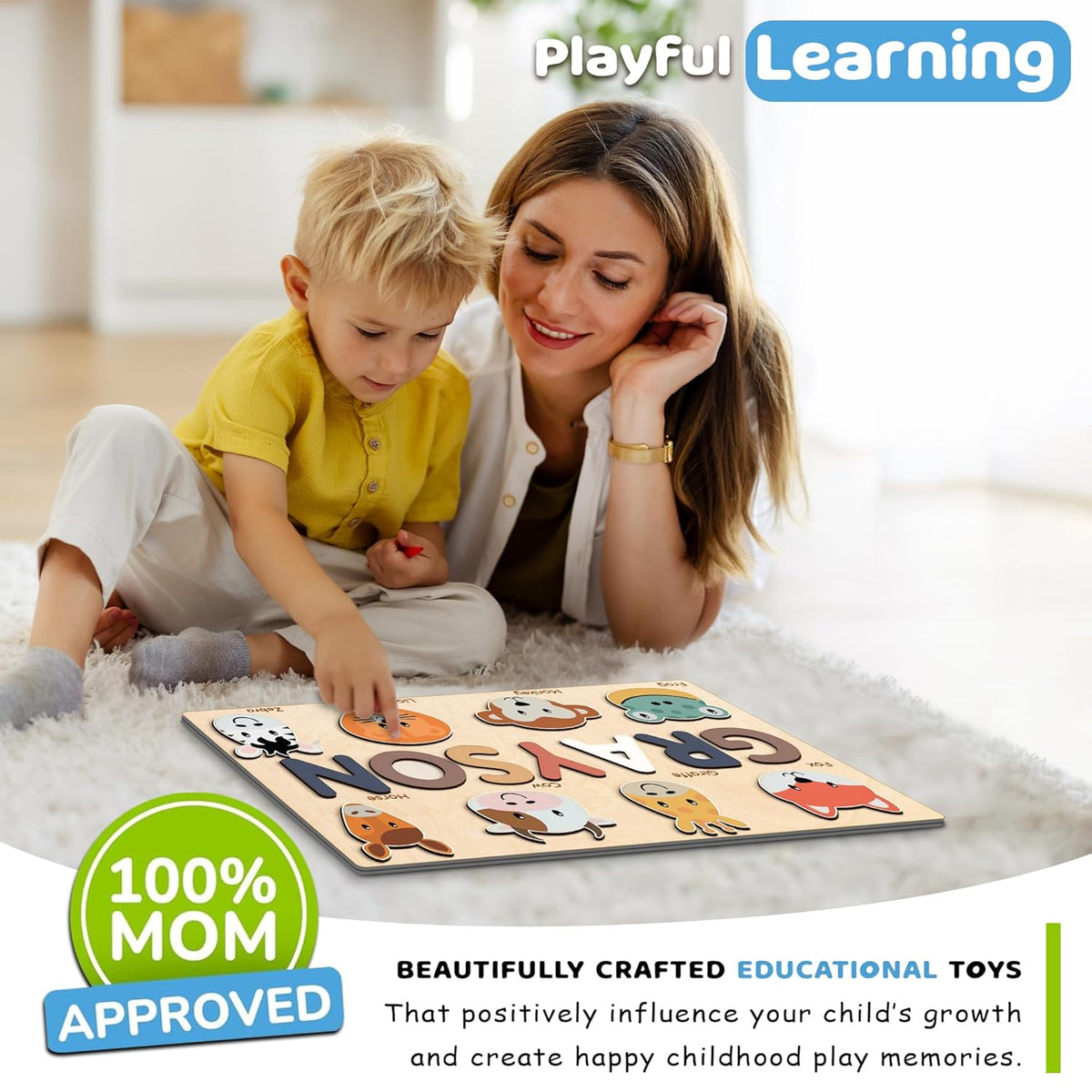 Personalized Name Puzzle With Animals, Wooden Montessori Toys NP32