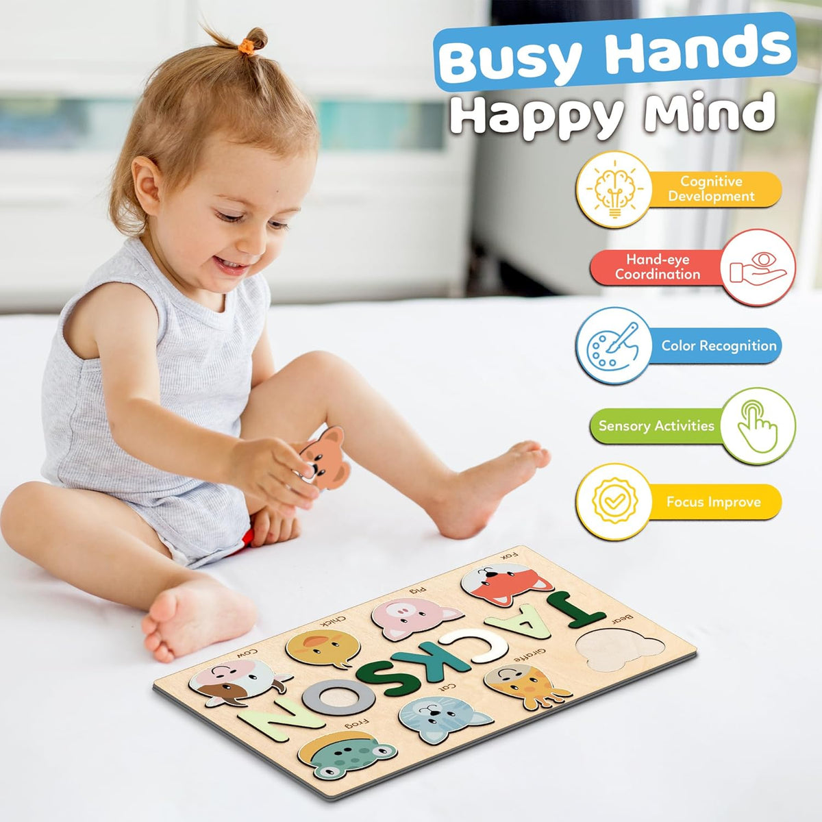 Personalized Name Puzzle With Animals, Wooden Montessori Toys NP32