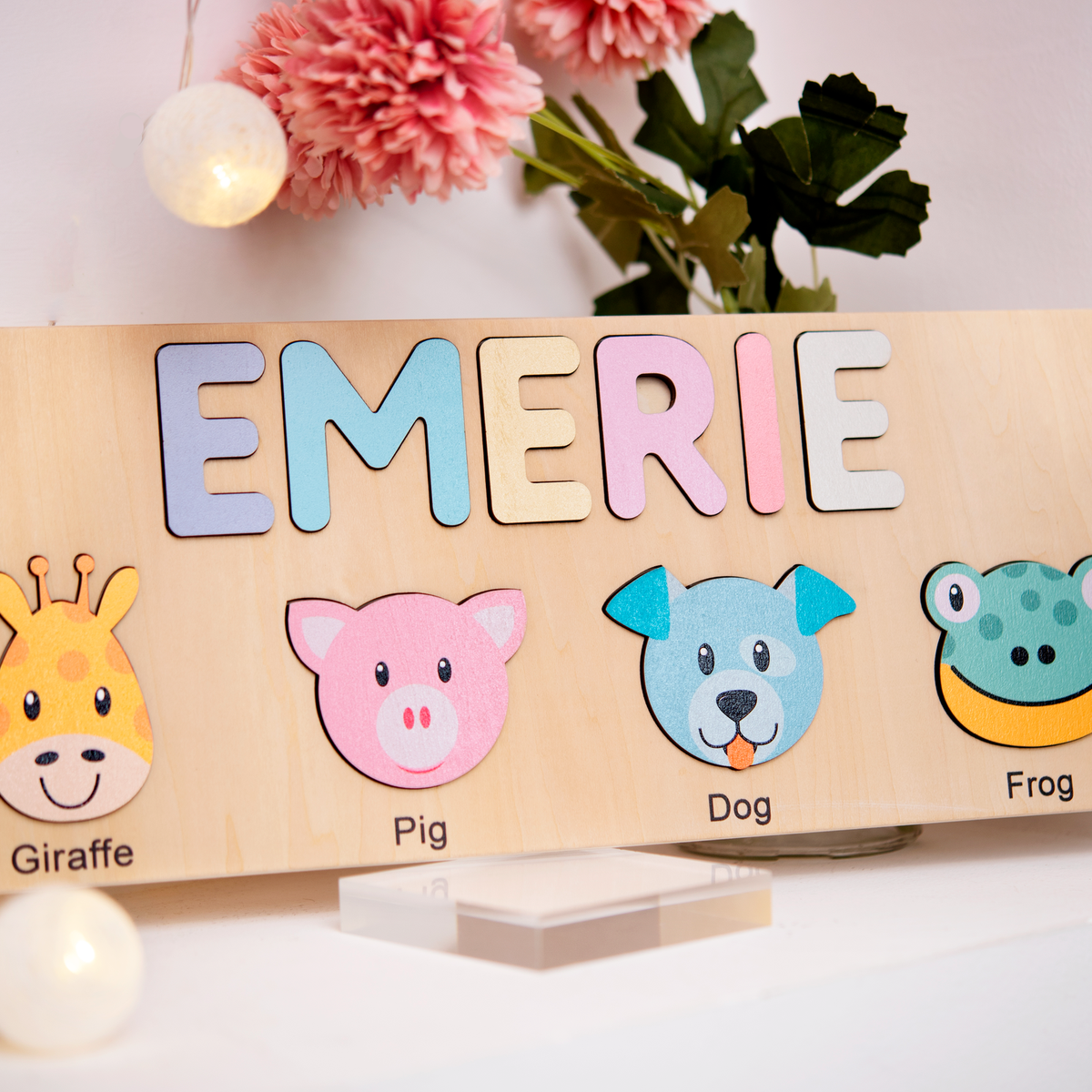 Personalized Name Puzzle With Animals, Wooden Montessori Toys NP32
