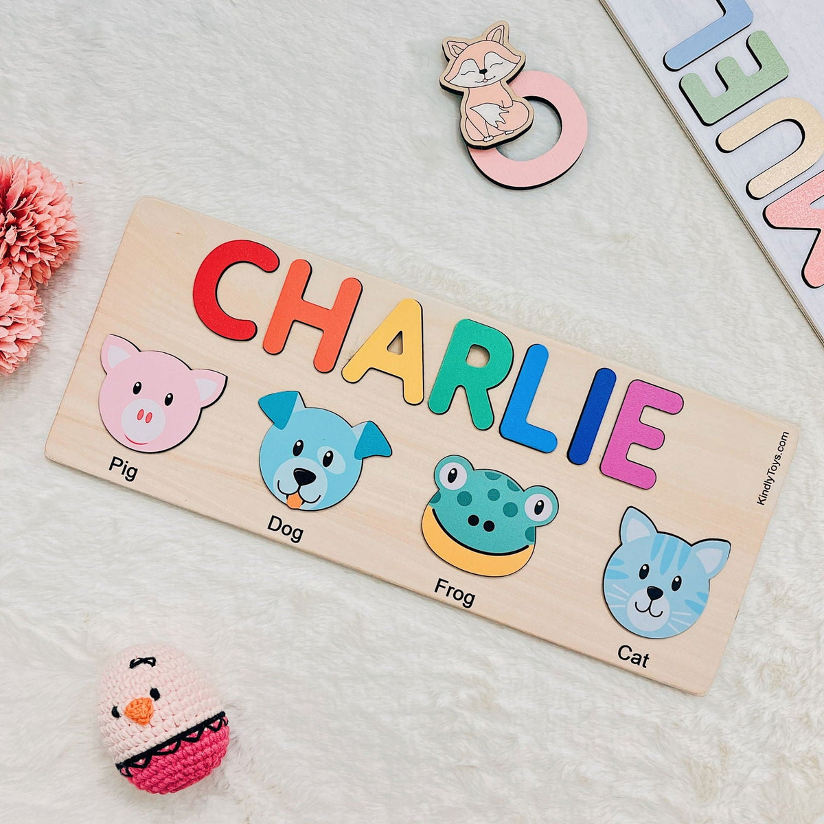 Personalized Name Puzzle With Animals, Wooden Montessori Toys NP32