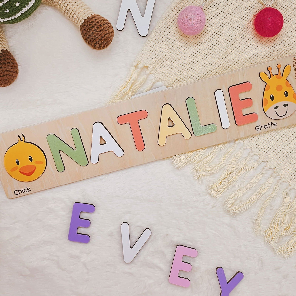 Personalized Name Puzzle With Animals, Wooden Montessori Toys NP32
