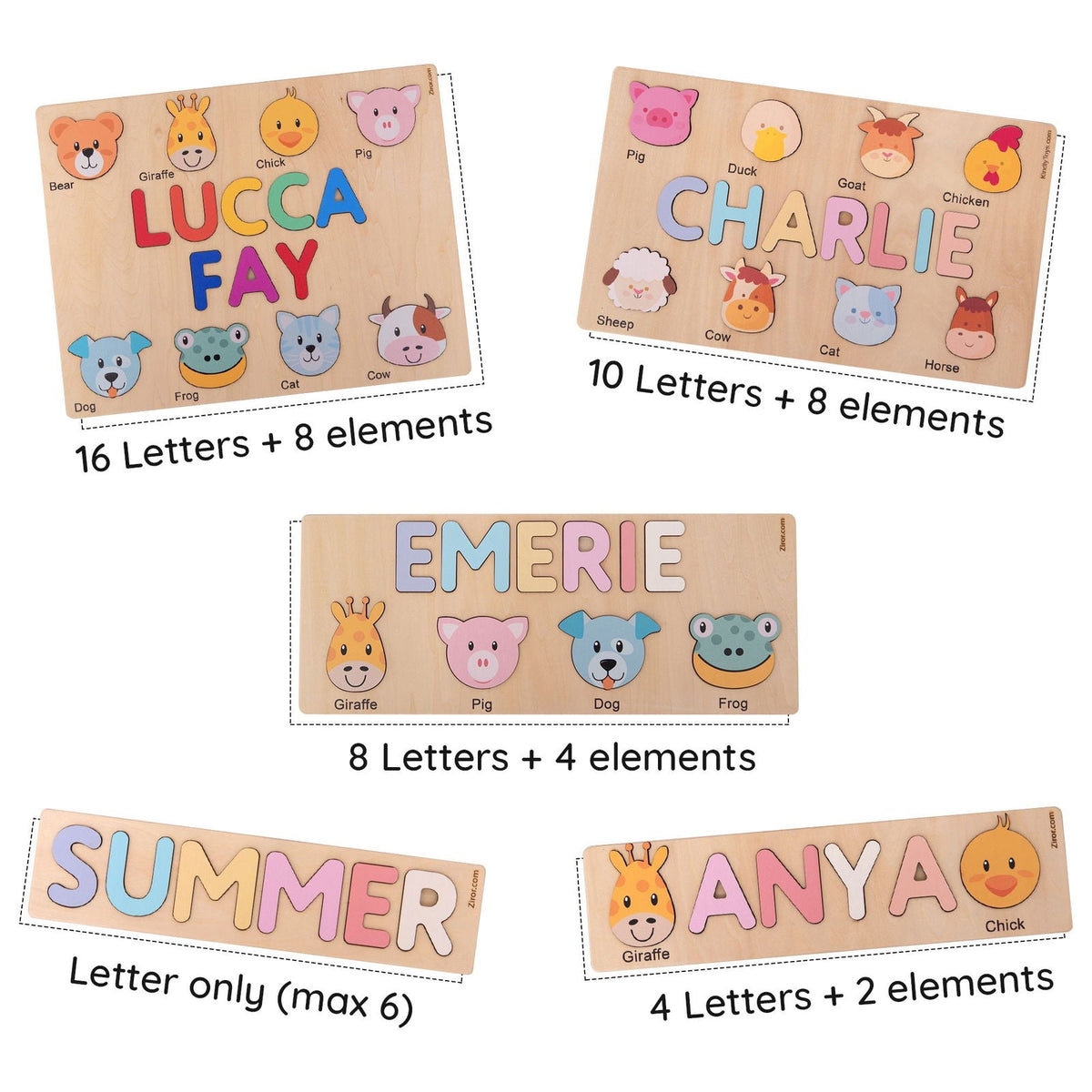 Personalized Name Puzzle With Animals, Wooden Montessori Toys NP32
