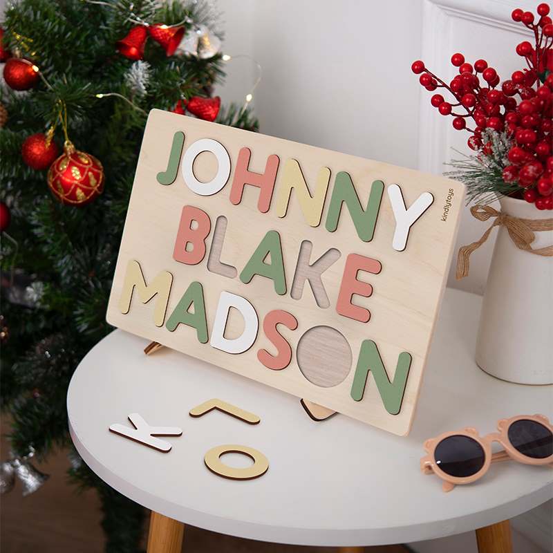 Personalized Name Puzzle With Animals, Wooden Montessori Toys NP32