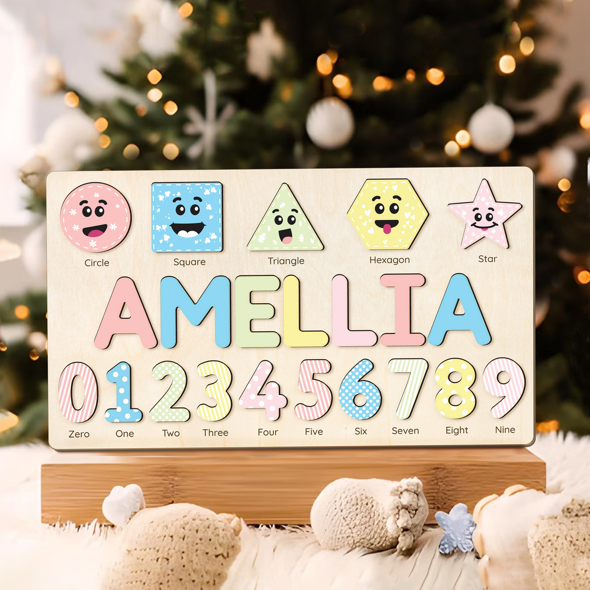 Personalized Wooden Shaped &amp; Numbers Name Puzzle, Gifts For 1 2 3 Year Old, Wooden Name Puzzle For Kids, Montessori Toys | Kindly Toys NP20