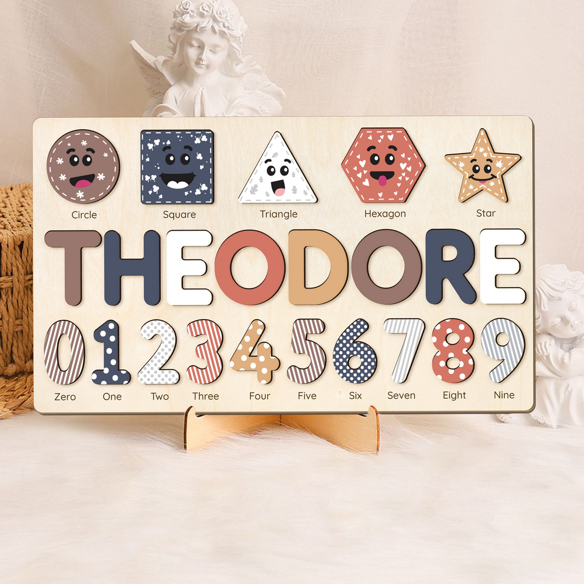 Personalized Wooden Shaped &amp; Numbers Name Puzzle, Gifts For 1 2 3 Year Old, Wooden Name Puzzle For Kids, Montessori Toys | Kindly Toys NP20