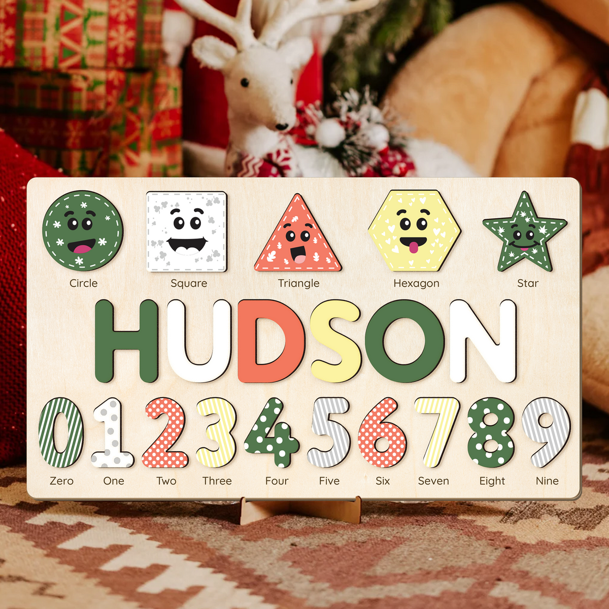 Personalized Wooden Shaped &amp; Numbers Name Puzzle, Gifts For 1 2 3 Year Old, Wooden Name Puzzle For Kids, Montessori Toys | Kindly Toys NP20