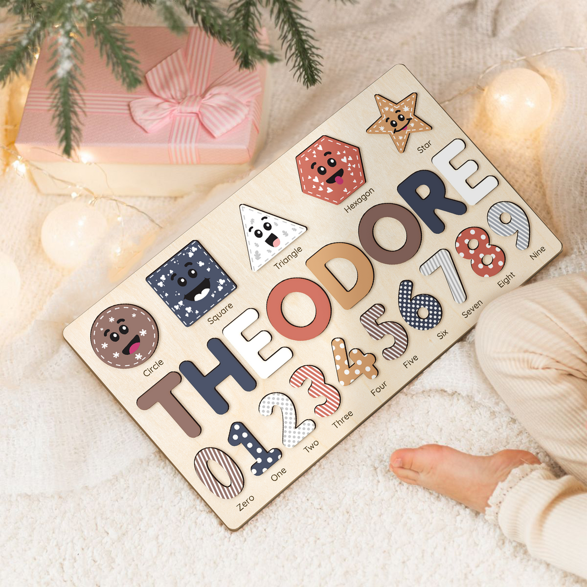 Personalized Wooden Shaped &amp; Numbers Name Puzzle, Gifts For 1 2 3 Year Old, Wooden Name Puzzle For Kids, Montessori Toys | Kindly Toys NP20