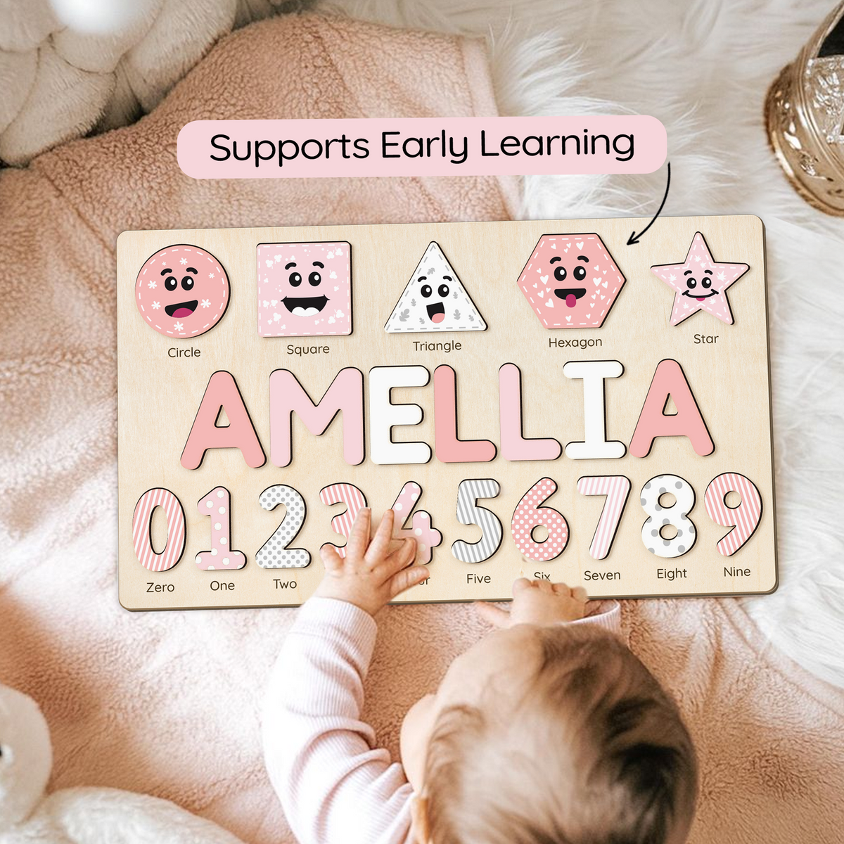 Personalized Wooden Shaped &amp; Numbers Name Puzzle, Gifts For 1 2 3 Year Old, Wooden Name Puzzle For Kids, Montessori Toys | Kindly Toys NP20