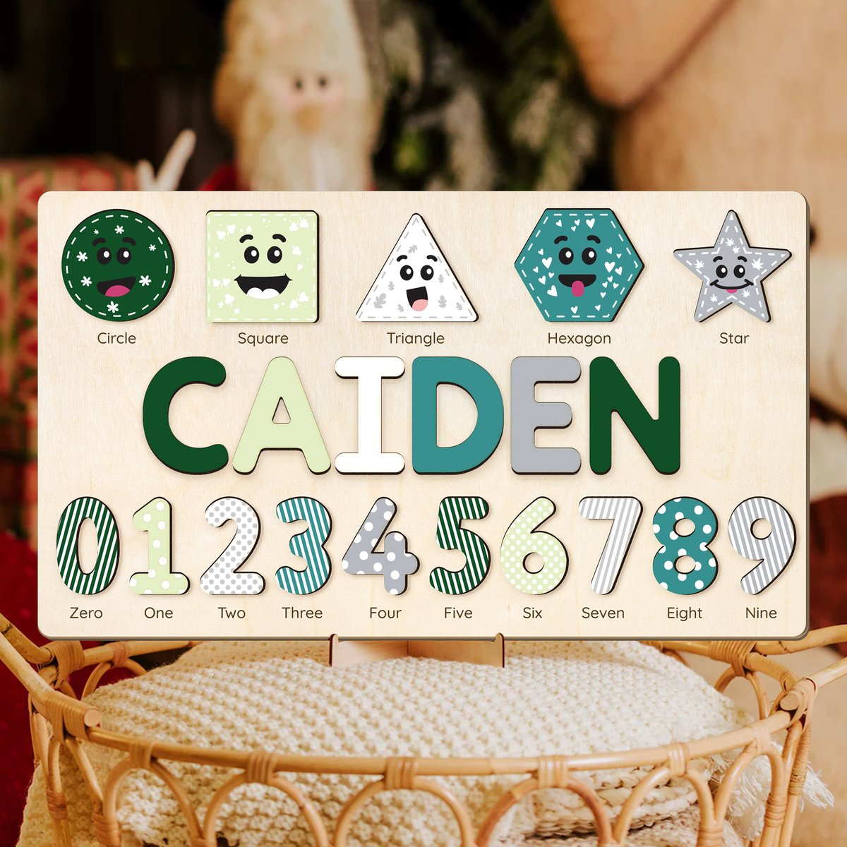 Personalized Wooden Shaped &amp; Numbers Name Puzzle, Gifts For 1 2 3 Year Old, Wooden Name Puzzle For Kids, Montessori Toys | Kindly Toys NP20