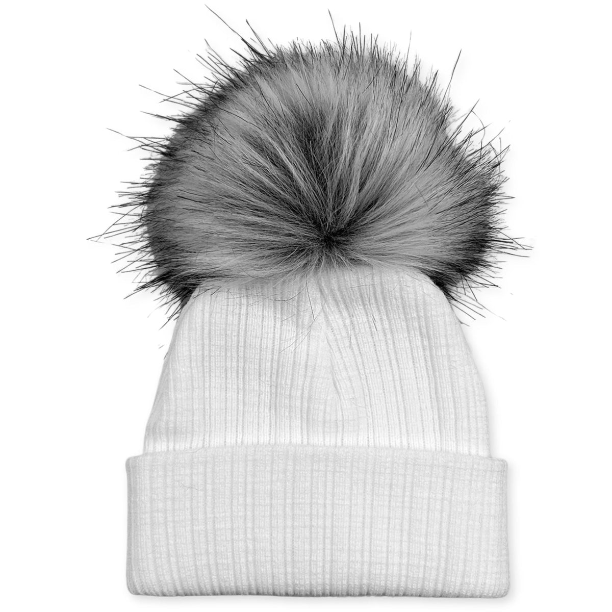 White Faux Fur Baby Pom Pom Hat - Newborn to 6 Month