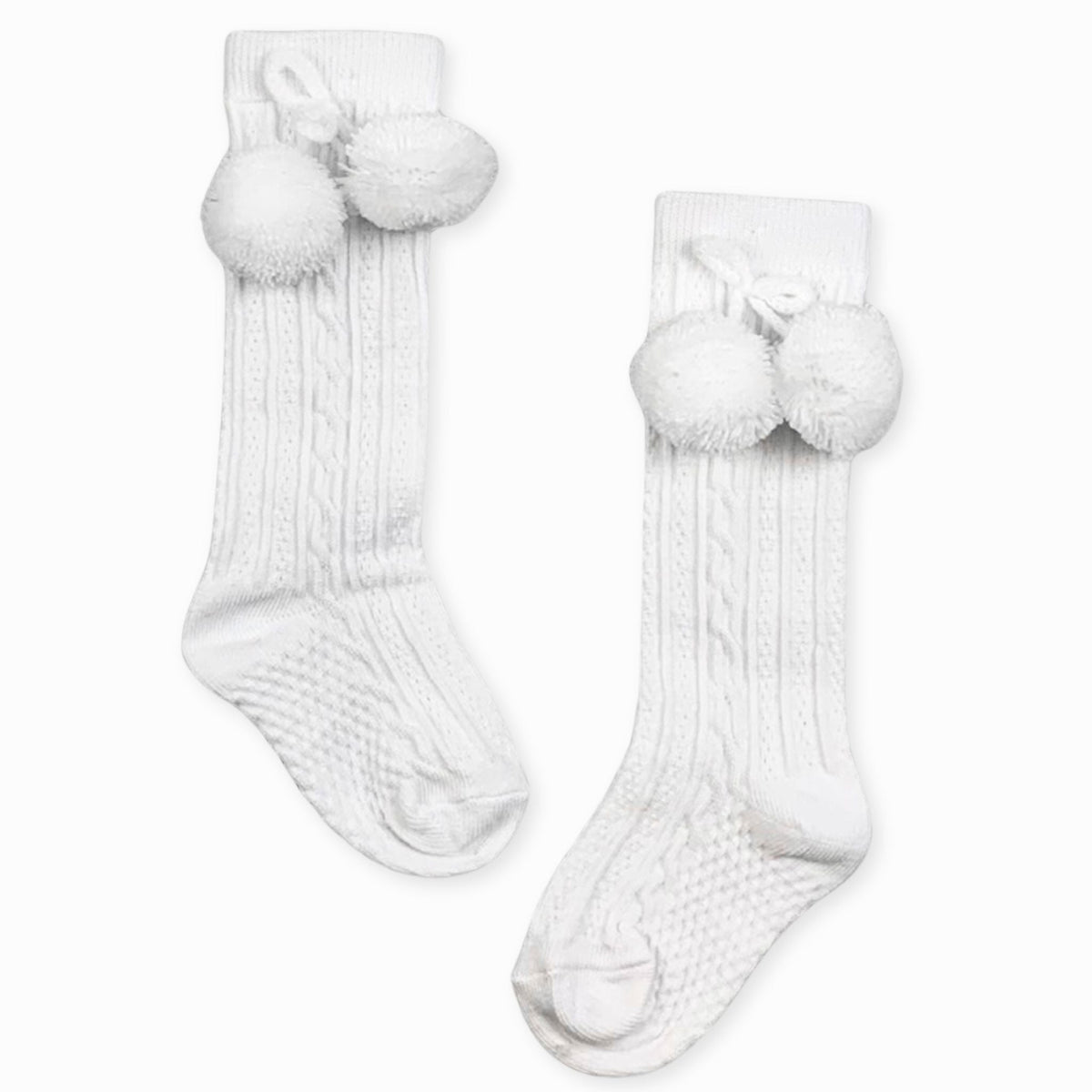 Baby Knee-High Pom Socks - White