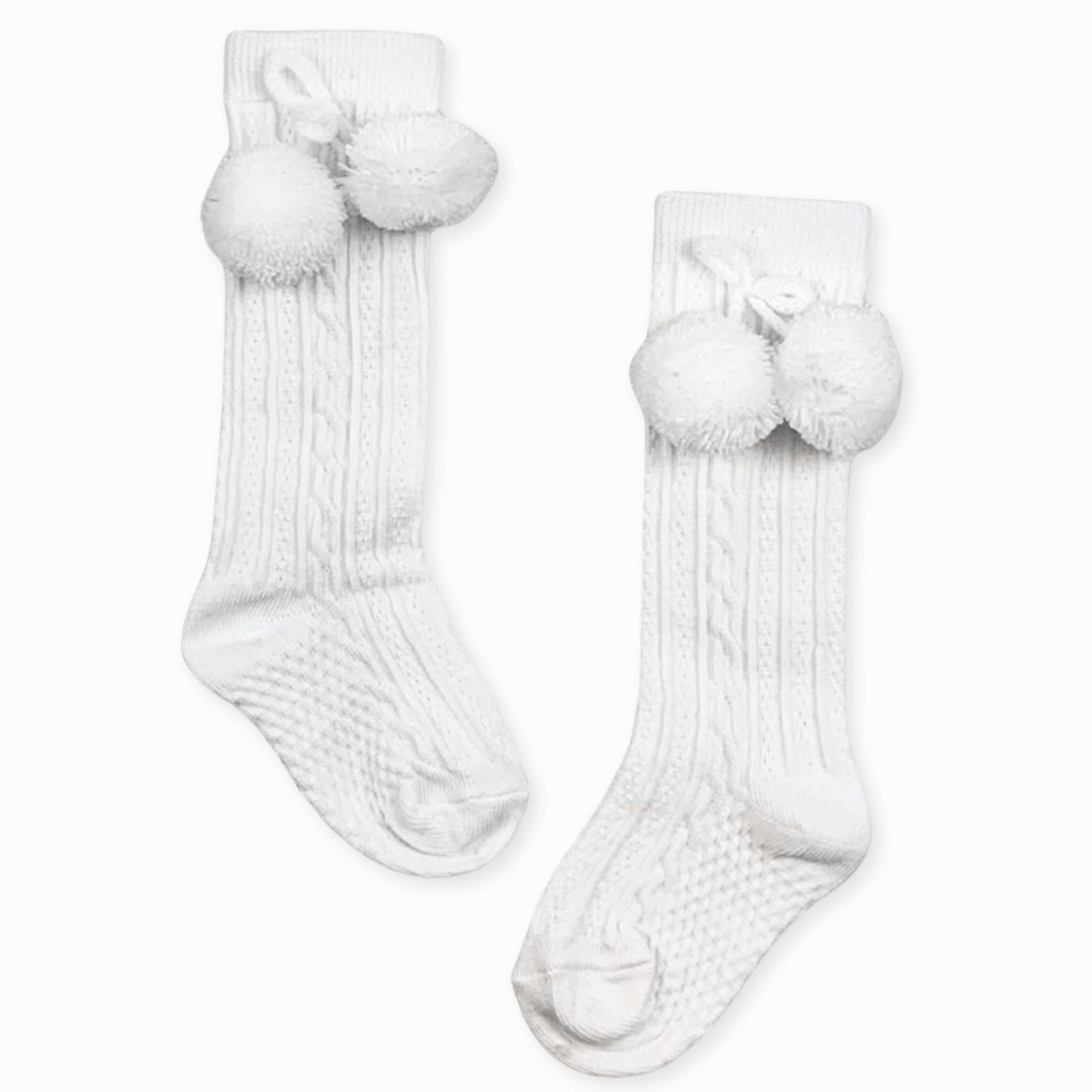 Baby Knee-High Pom Socks - White