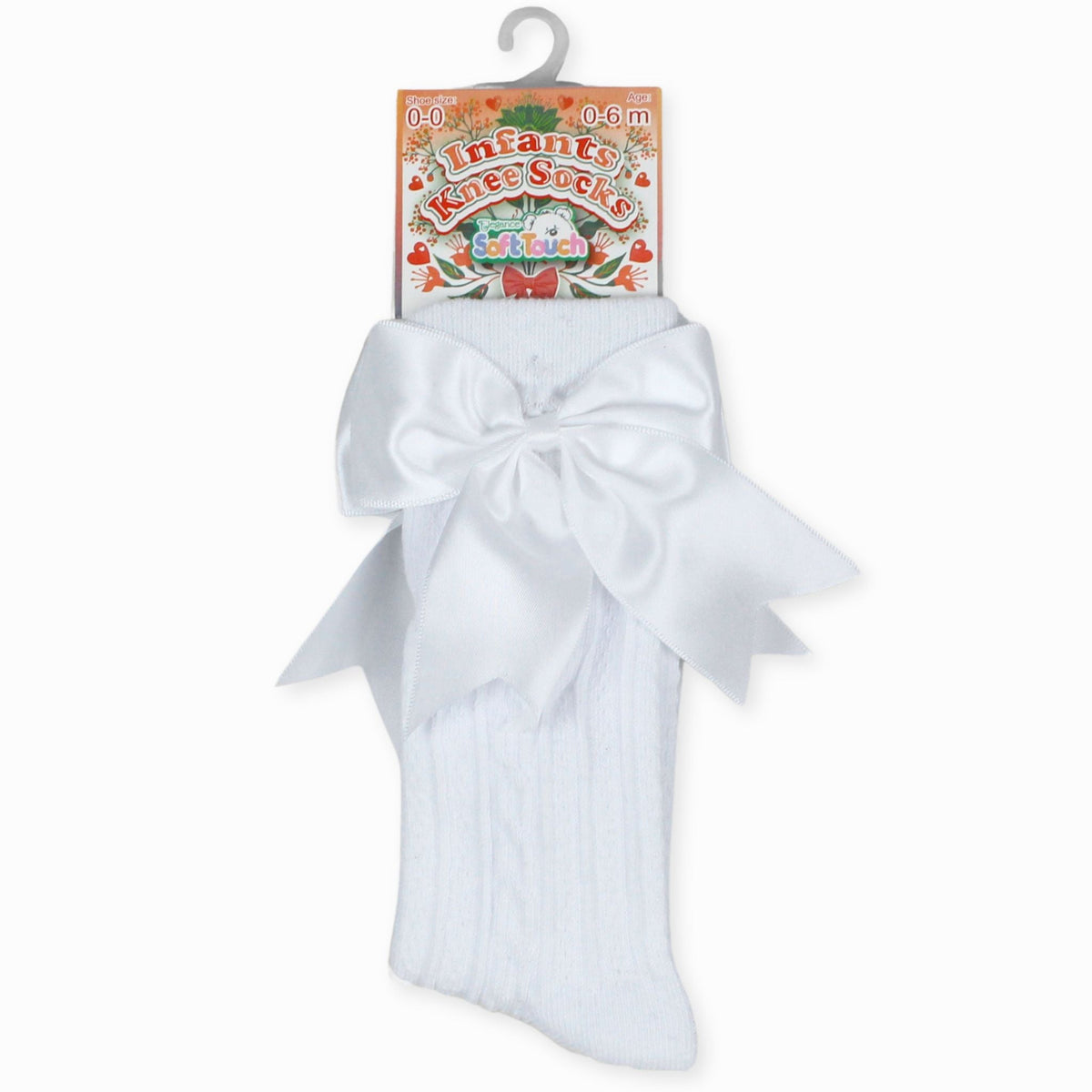 Baby Girls White Knee High Socks With Satin Bow