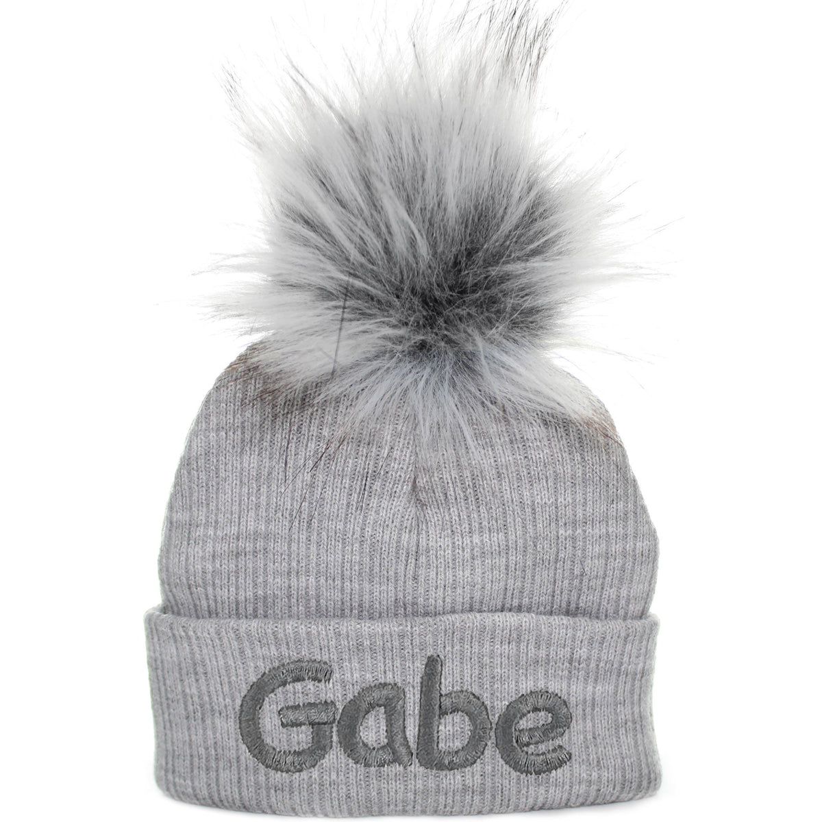 Personalised Baby Hat - Grey Pom Pom Hat