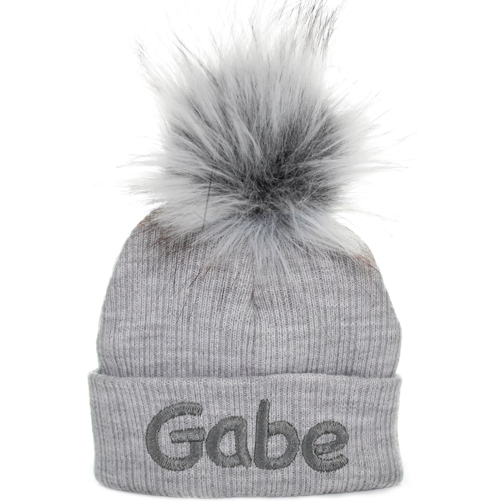 Personalised Baby Hat - Grey Pom Pom Hat