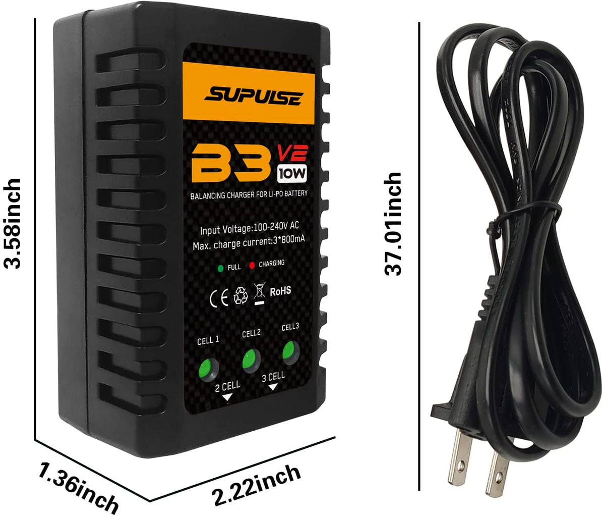 SUPULSE B3 V2 LiPo Battery Balance Charger 2S 3S 7.4V 11.1V for RC Models
