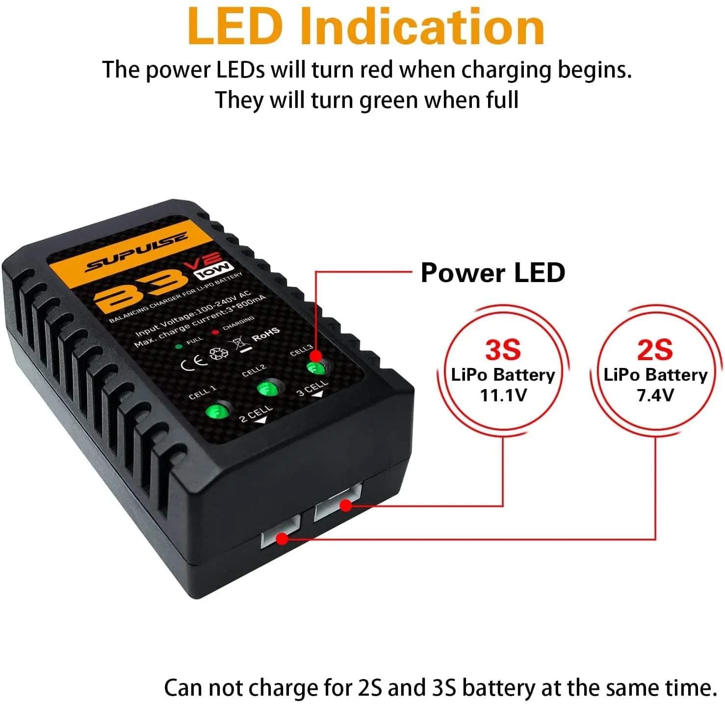 SUPULSE B3 V2 LiPo Battery Balance Charger 2S 3S 7.4V 11.1V for RC Models