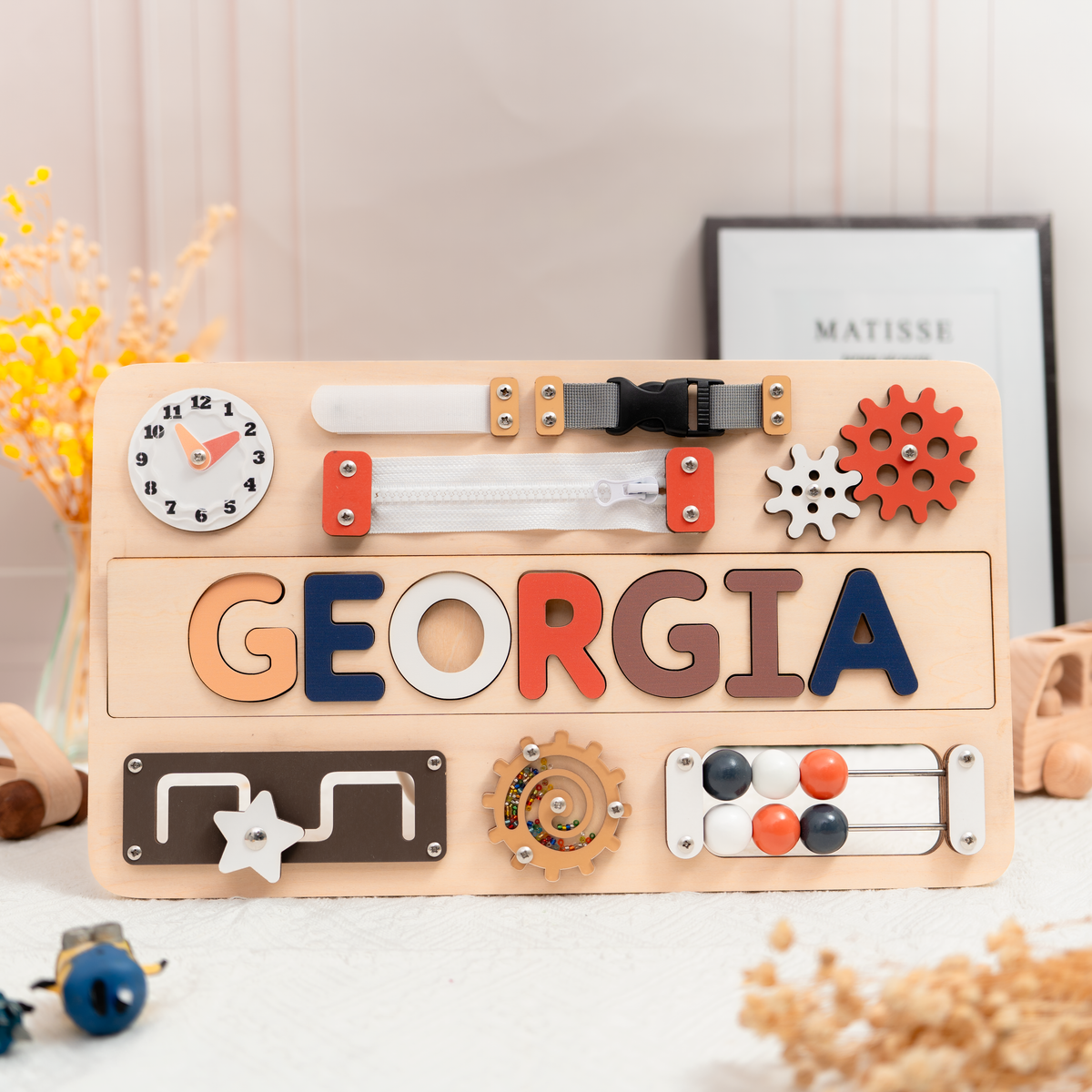 Personalized Busy Board Name Puzzle - Wooden Montessori Toys | Kindlytoys