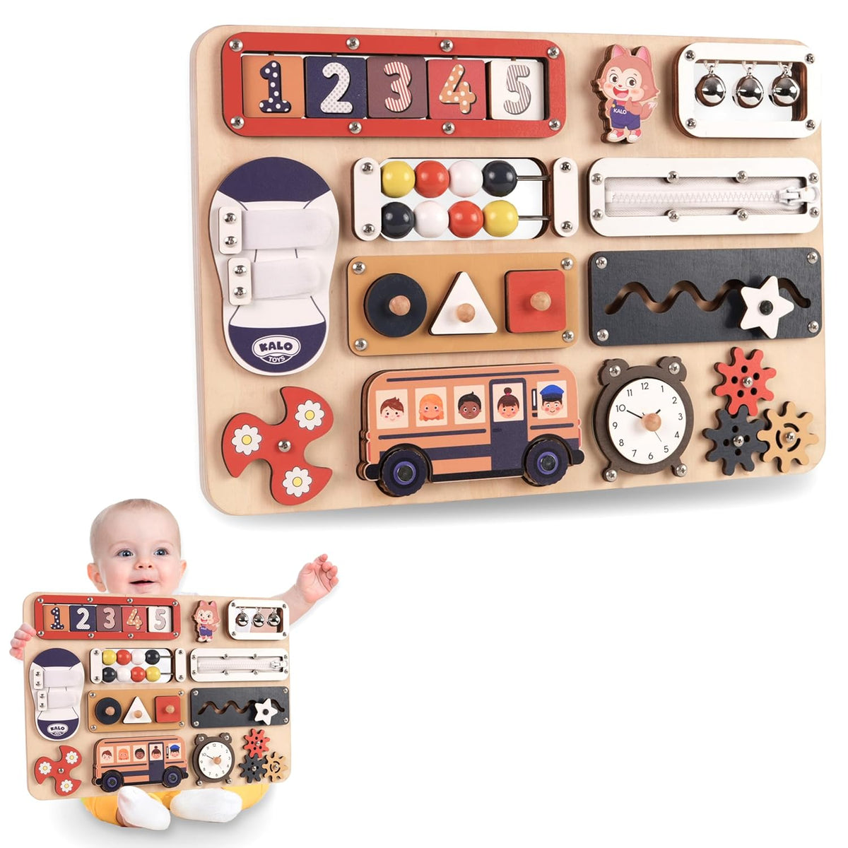 Montessori Busy Board for Toddlers With Roating Numbers BB55 (Made in USA)
