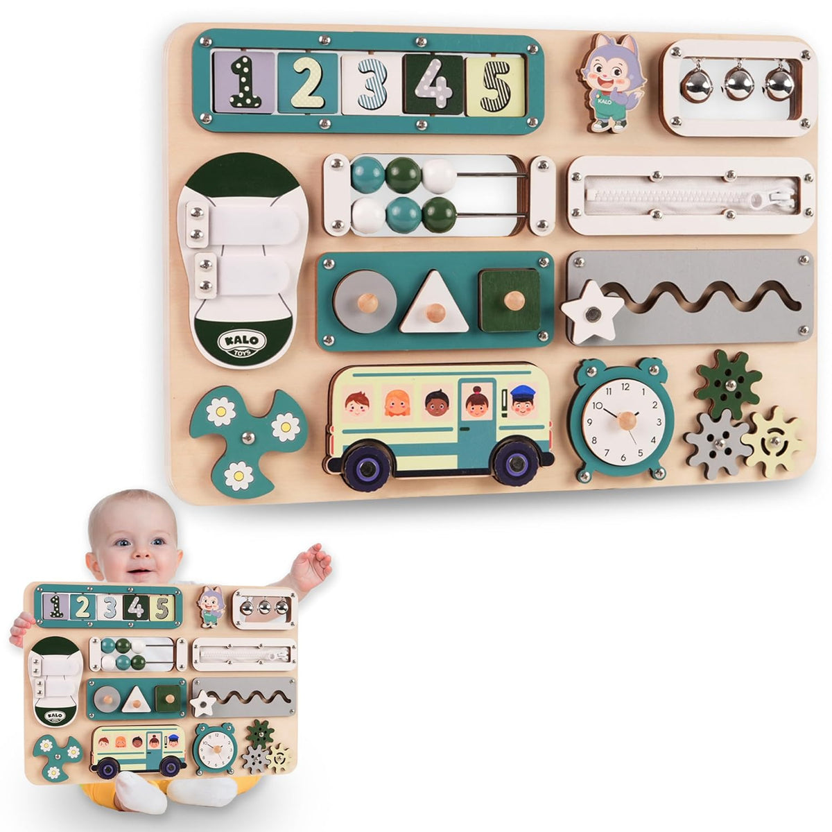 Montessori Busy Board for Toddlers With Roating Numbers BB55 (Made in USA)