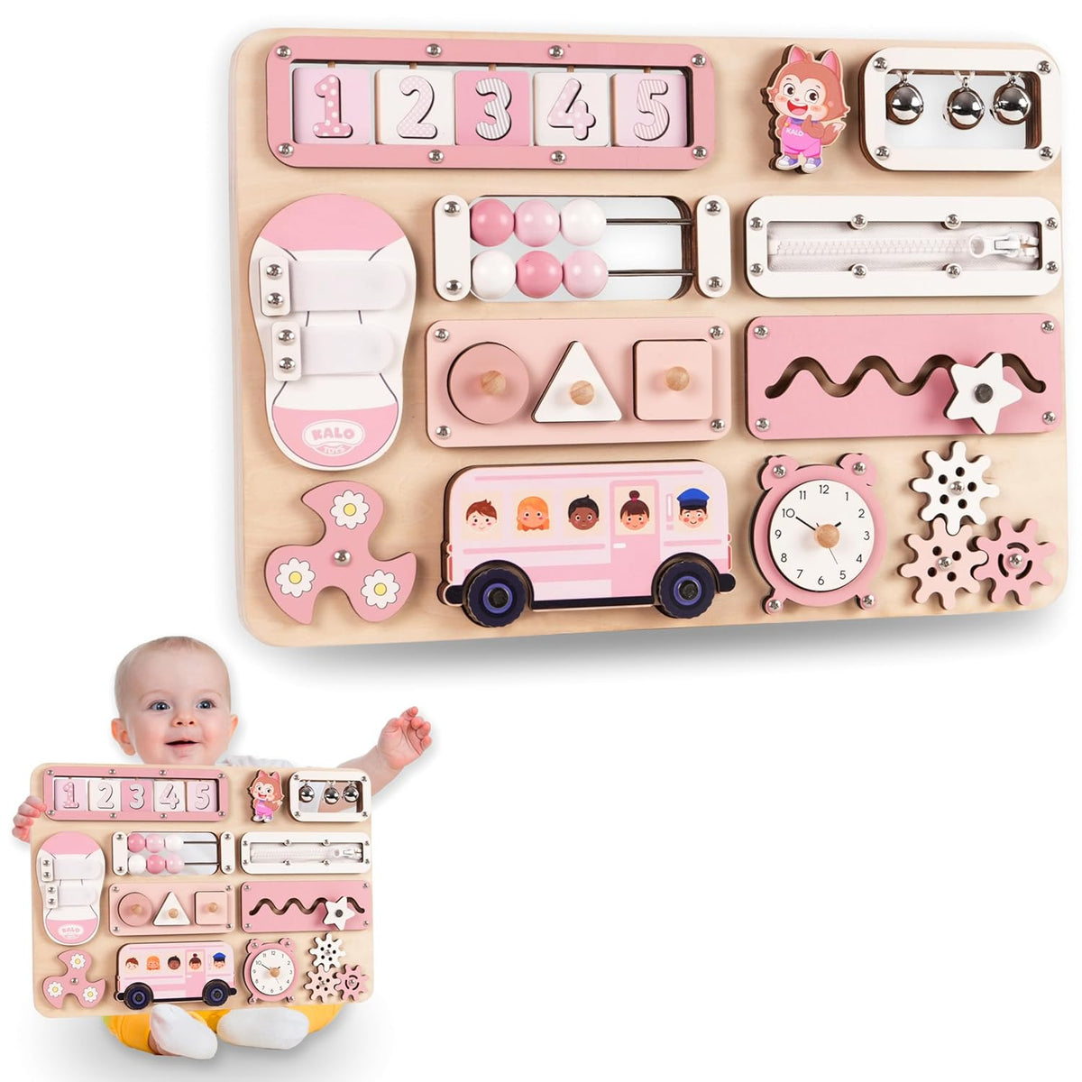 Montessori Busy Board for Toddlers With Roating Numbers BB55 (Made in USA)