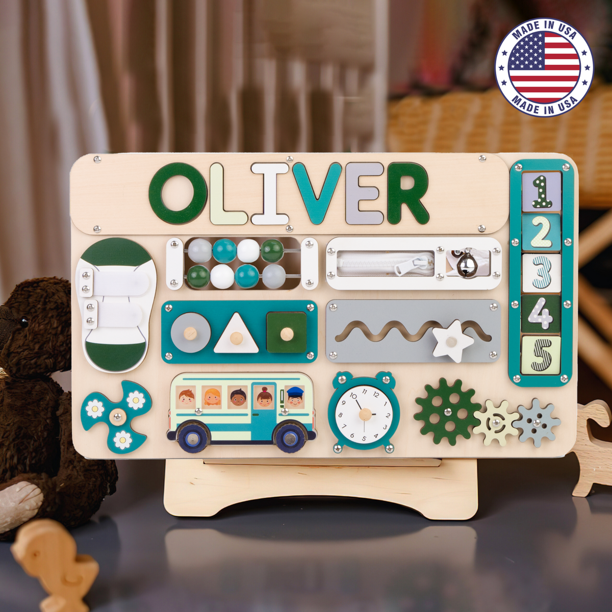 Montessori Busy Board for Toddlers With Roating Numbers BB55 (Made in USA)