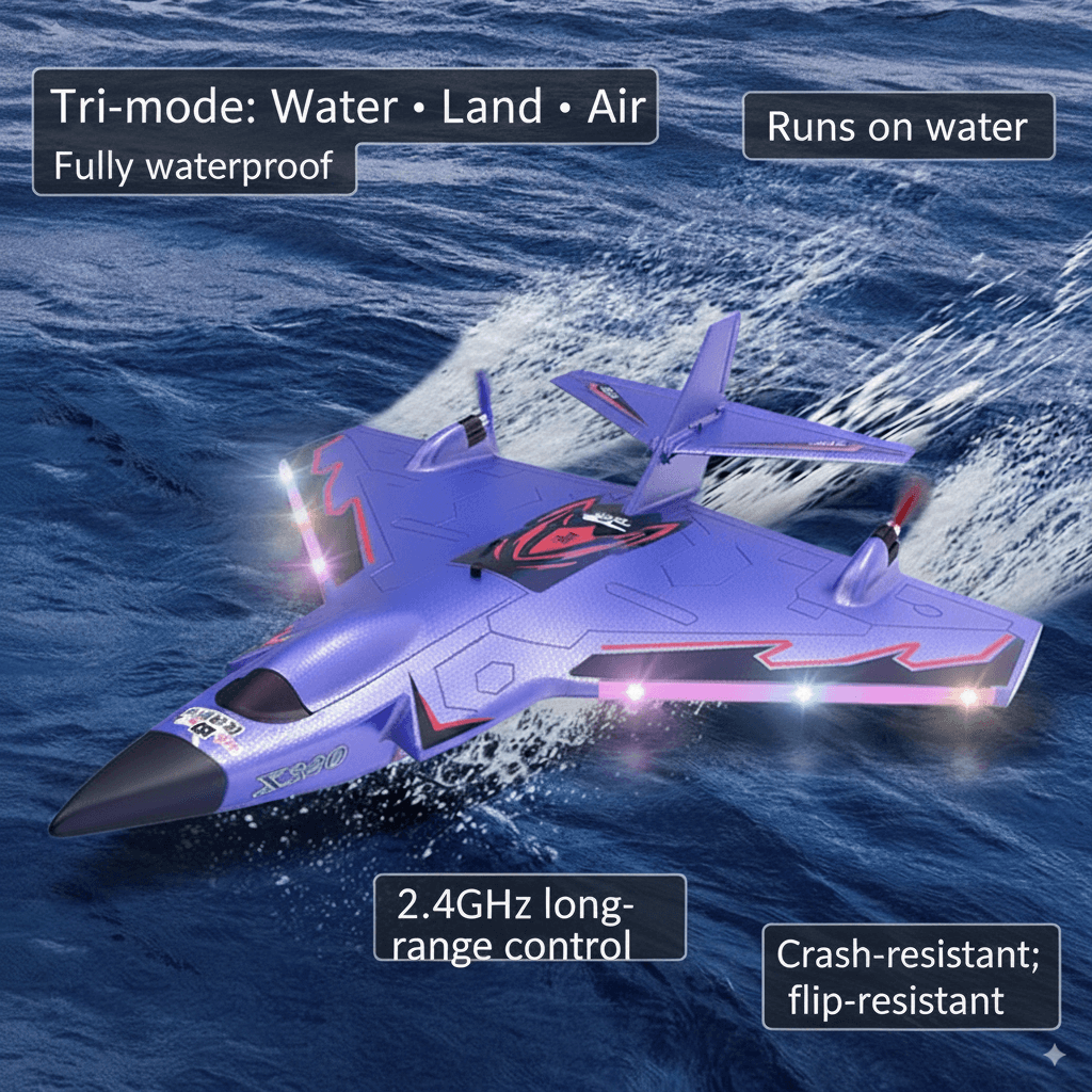 X320 Sea-Land-Air RC Glider EPP Foam Plane with LED Lights – Long Flight Time