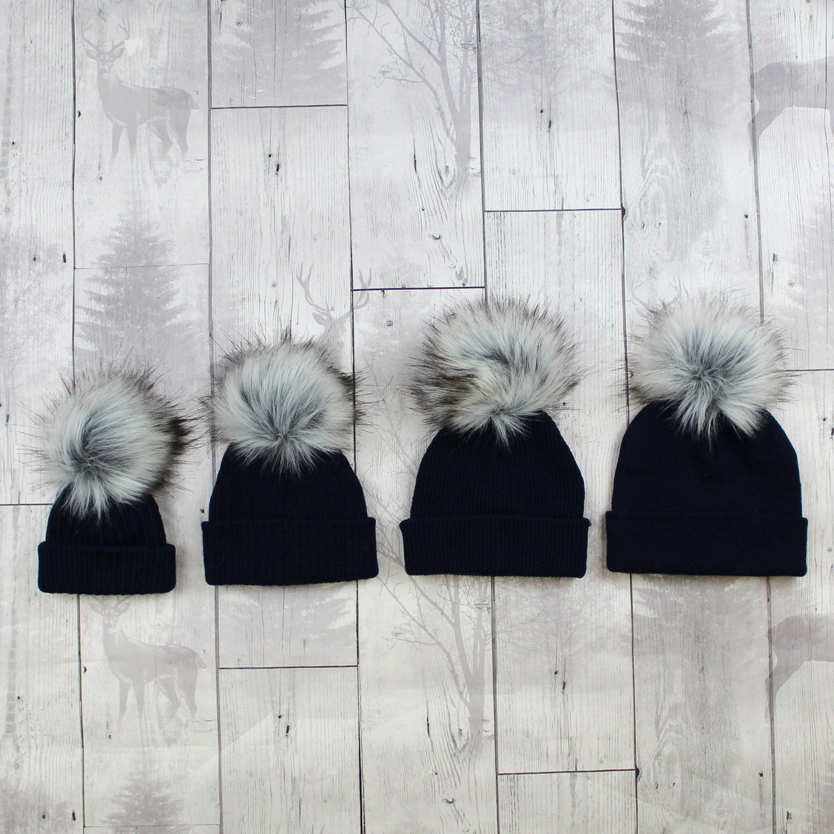 Personalised Baby Hat - Navy Blue Faux Fur Pom Pom Hat