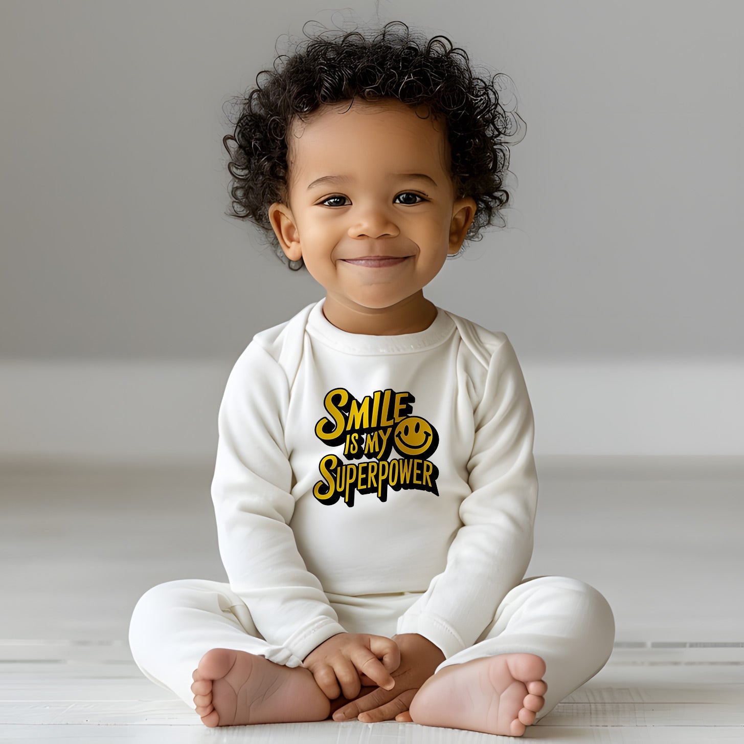 "Smile is my superpower" Baby Long-Sleeve Organic Bodysuit