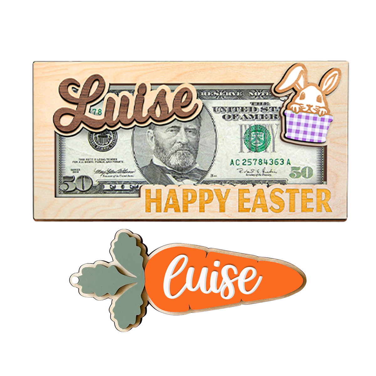 Personalized Easter Bunny Money Holder, Wooden Easter Gifts Idea For Kids MH04