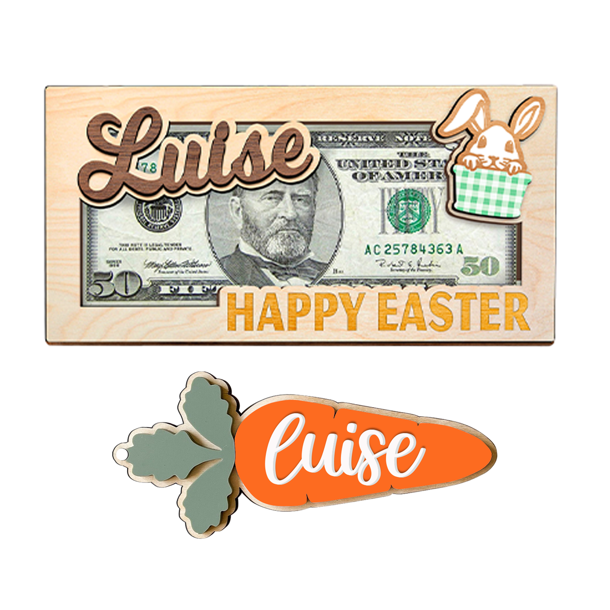 Personalized Easter Bunny Money Holder, Wooden Easter Gifts Idea For Kids MH04