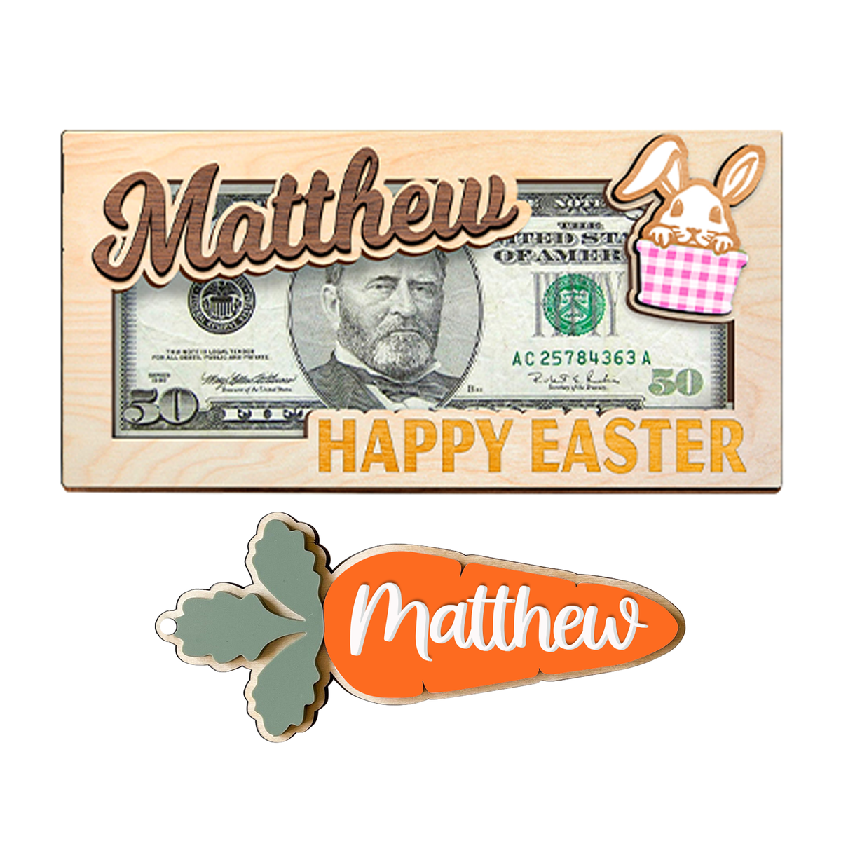 Personalized Easter Bunny Money Holder, Wooden Easter Gifts Idea For Kids MH04