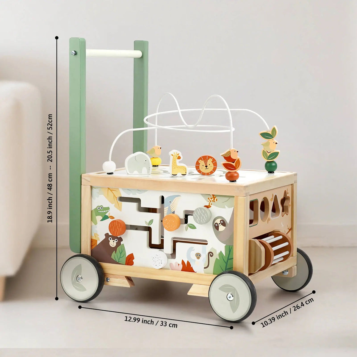Adjustable Wooden Baby Push Walker for Toddlers